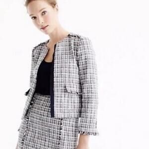 J. Crew Tweed Navy Red Lady Jacket Blazer Classic Tailored Chic Sz 14